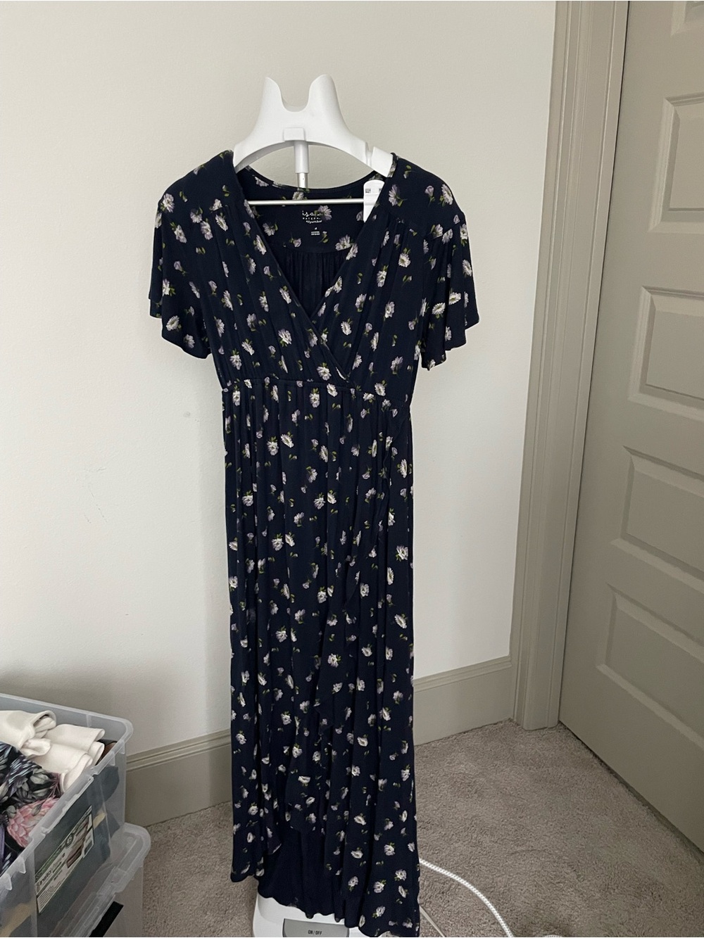 Navy Floral Maternity Wrap Maxi Dress - Women's